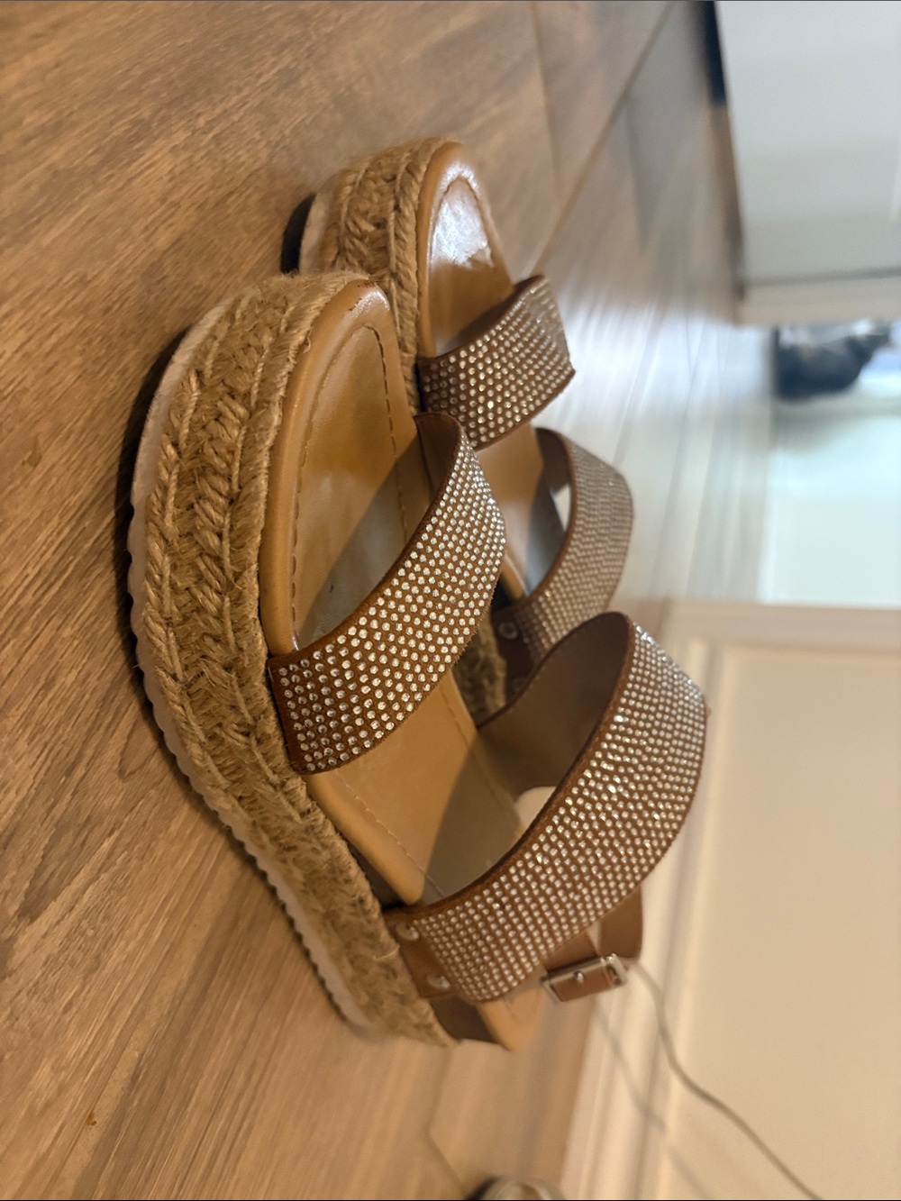 Soda Brown Rhinestone Platform Espadrille Sandals